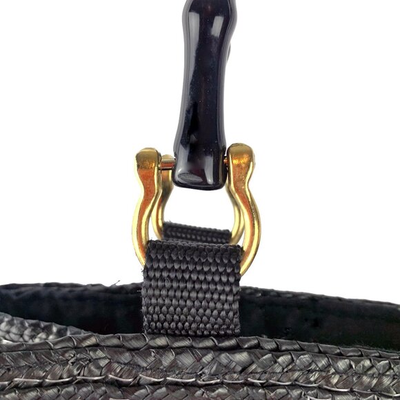 MAGID Multi Colored Striped Wheat Straw Double Wooden Handle Satchel - Picture 4 of 14